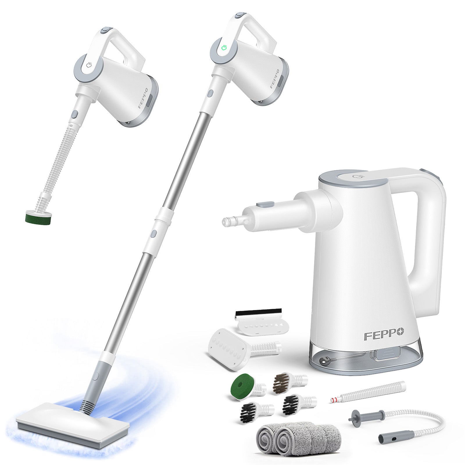 FEPPO 2‑in‑1 Steam Mop & Handheld Cleaner – 10‑in‑1 Attachments for Floors, Grout, Windows | Chemical‑Free, 1300 W