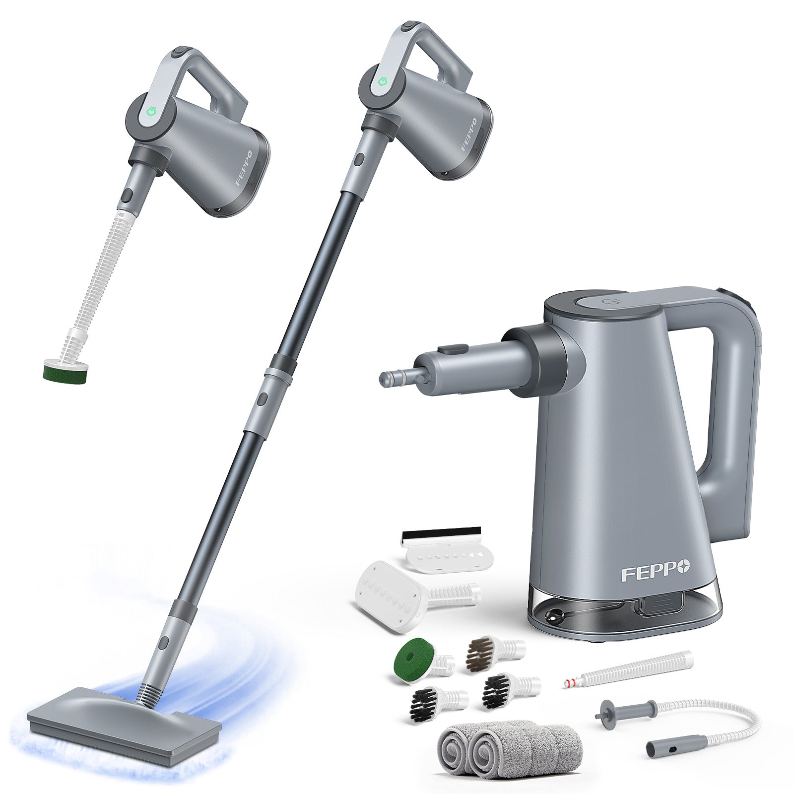 FEPPO 2‑in‑1 Steam Mop & Handheld Cleaner – 10‑in‑1 Attachments for Floors, Grout, Windows | Chemical‑Free, 1300 W