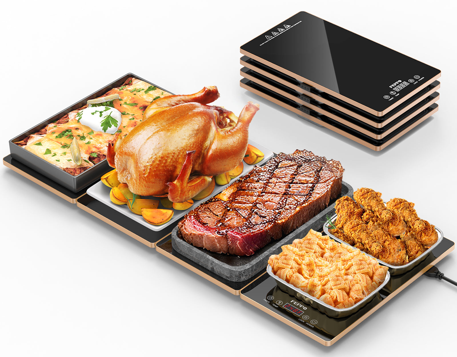 FEPPO 4-in-1 Electric Warming Tray with Timer & Temp Control Buffet Food Warmer 33"x15"