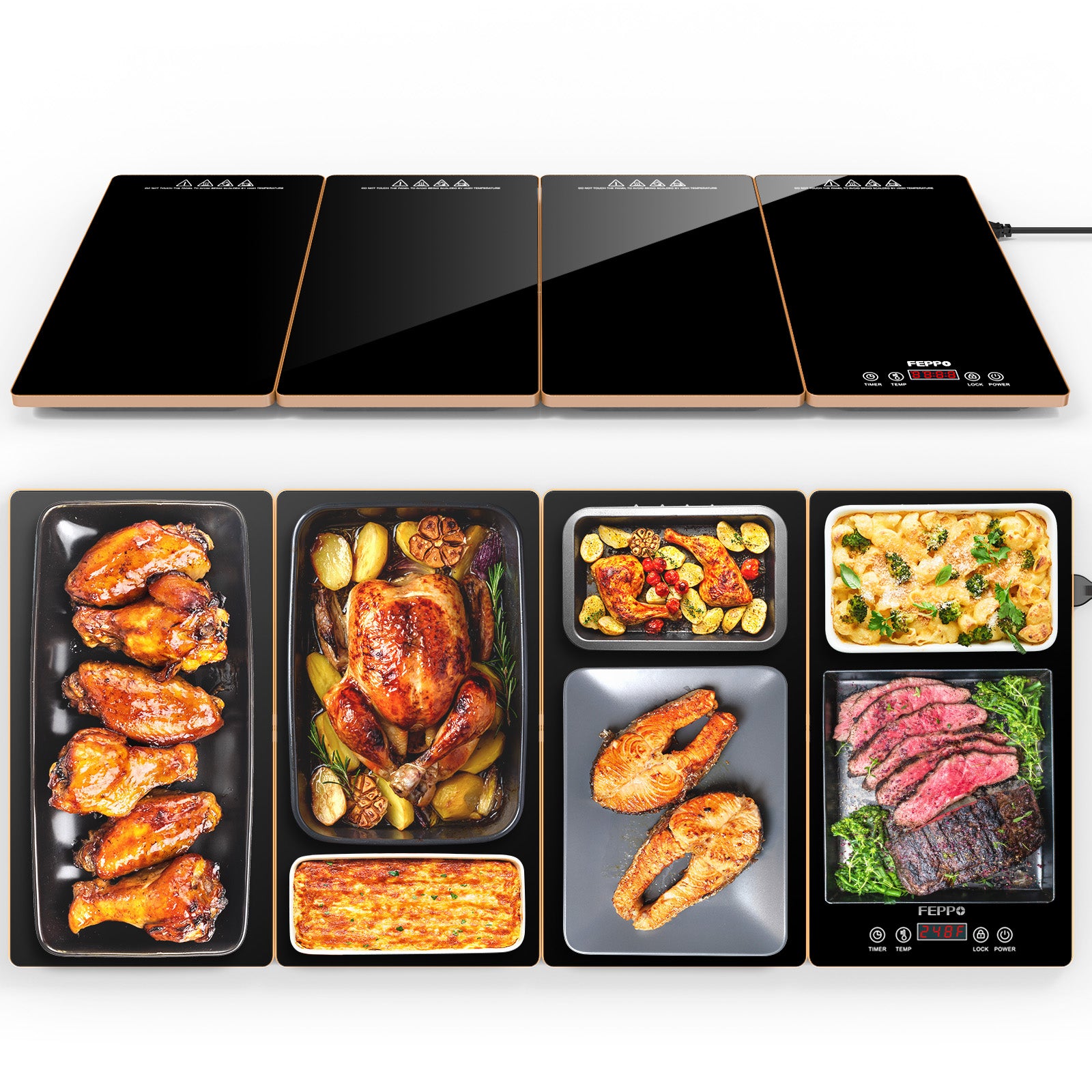 FEPPO 4-in-1 Electric Warming Tray with Timer & Temp Control Buffet Food Warmer 33"x15"