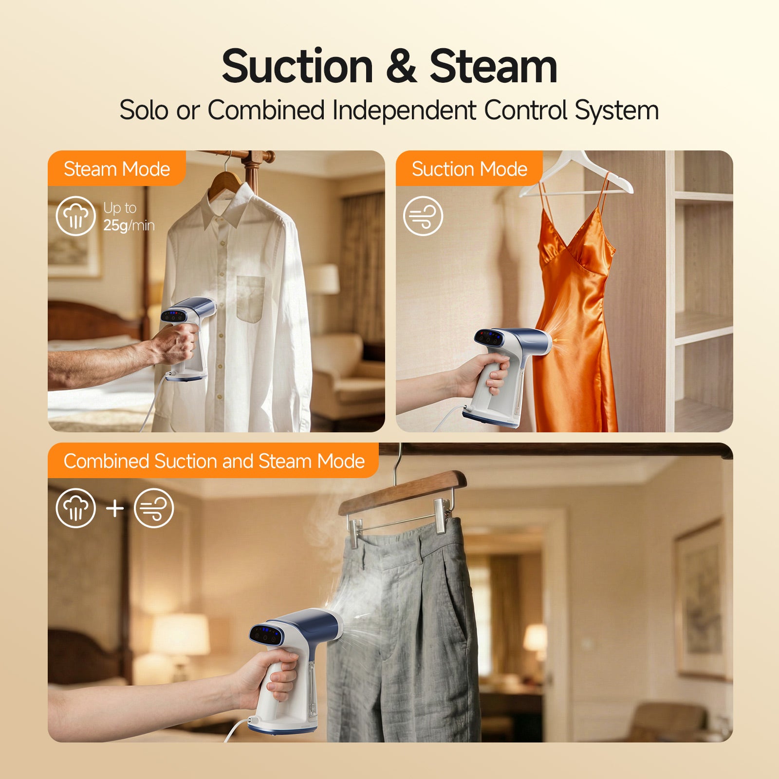 FEPPO 2-in-1 Vacuum Garment Steamer & Steam Iron with Suction