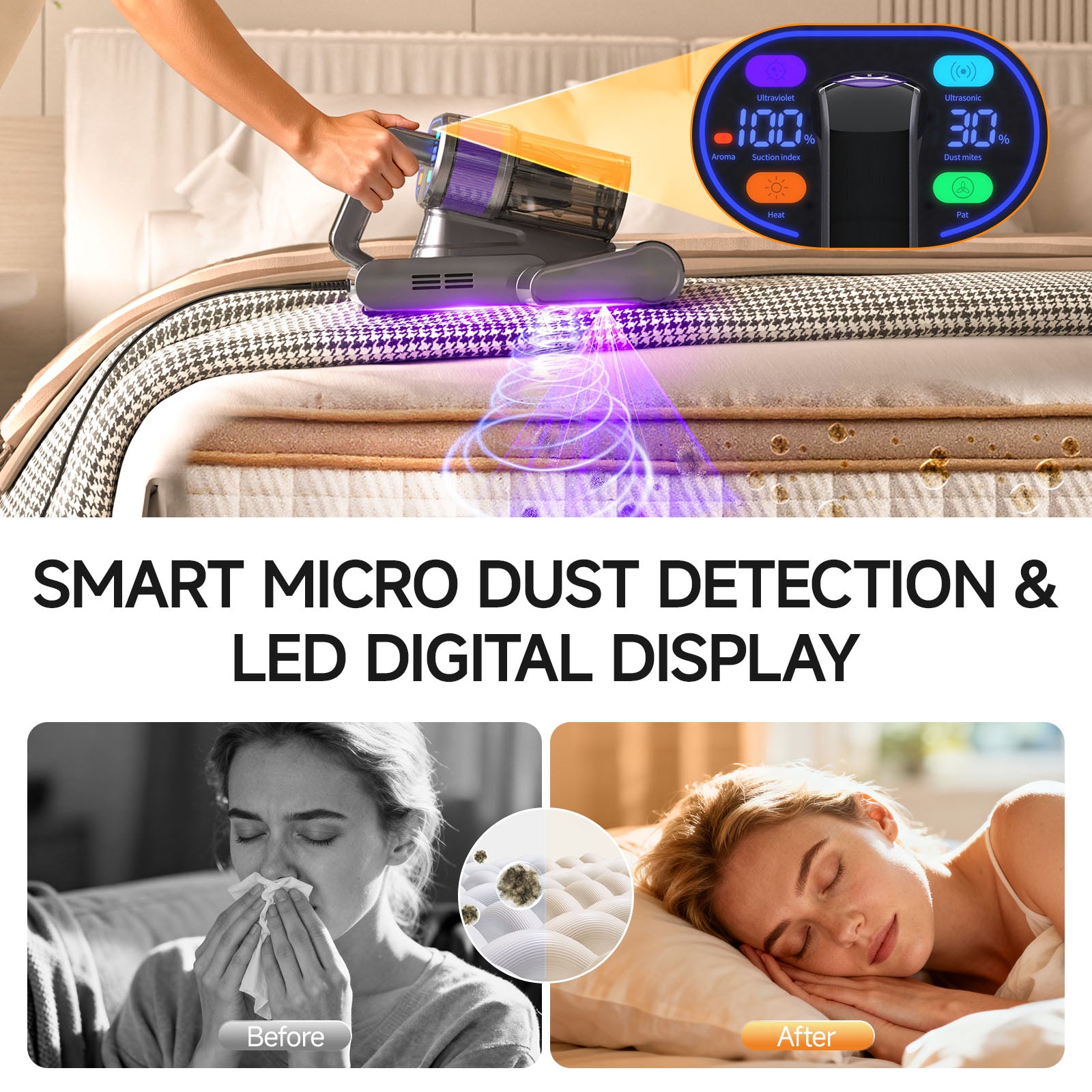 Feppo Mattress Vacuum Cleaner with smart micro dust detection and LED digital display