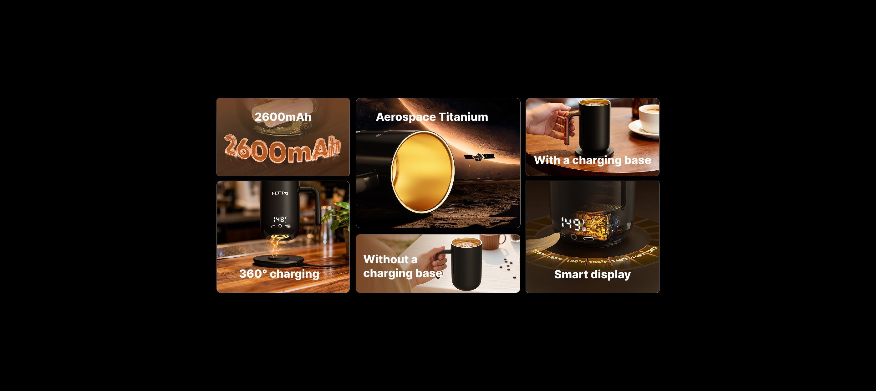Feppo Temperature Control Heated Coffee Mug, 360° charging without a charging base