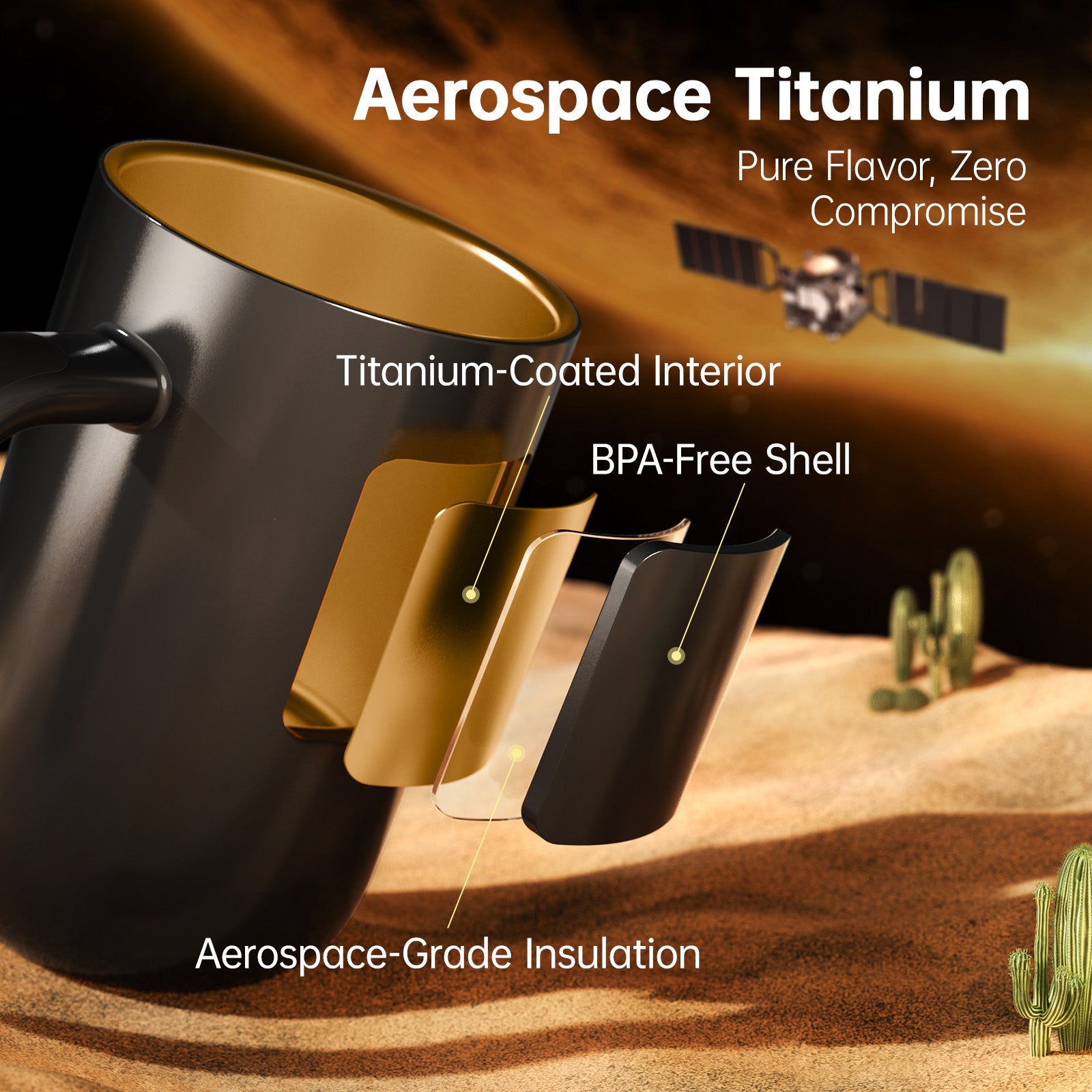 Feppo Temperature Control Heated Coffee Mug, Titanium-Coated Interior