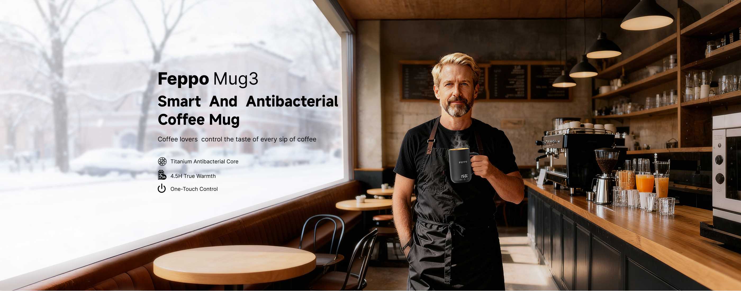 Feppo Temperature Control Heated Coffee Mug, titanium antibacterial core