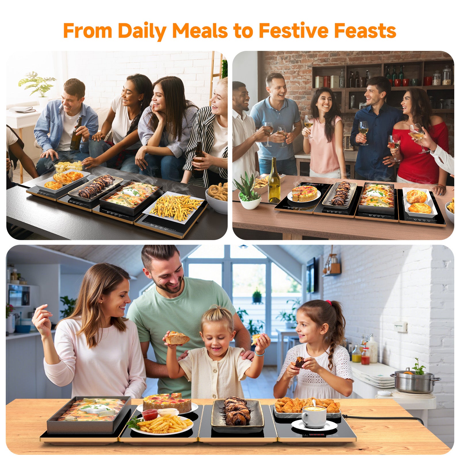 FEPPO 4-in-1 Electric Warming Tray with Timer & Temp Control Buffet Food Warmer 33"x15"