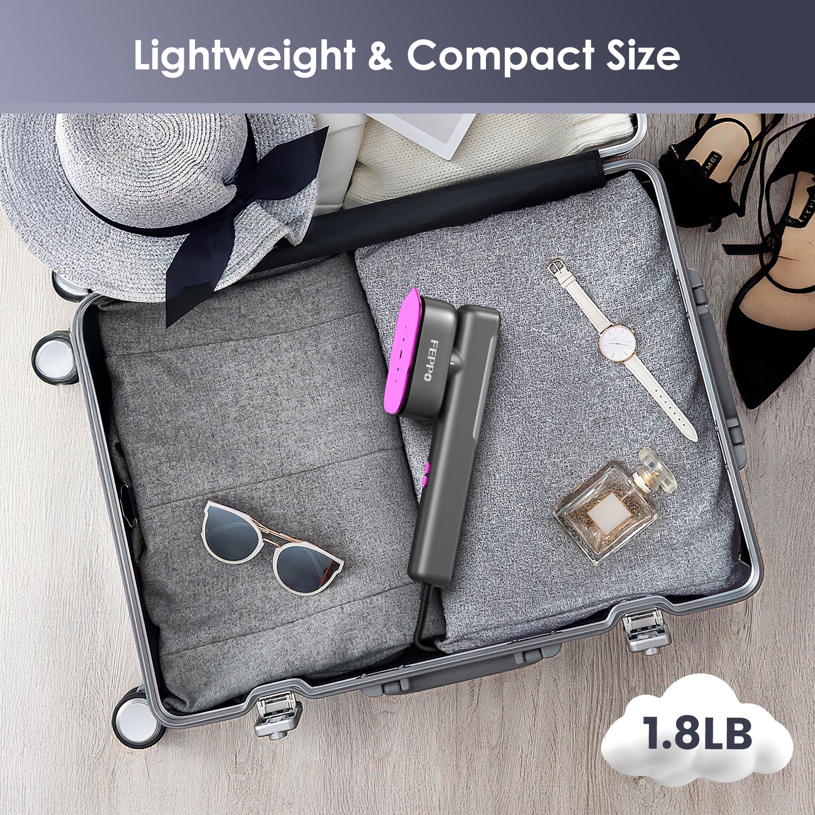 FEPPO Travel Clothes Steamer & Iron 2-in-1 – 1100W Portable Garment Steamer, Dual Voltage 110-240V, Fast Heat-Up, Travel Size - FEPPO