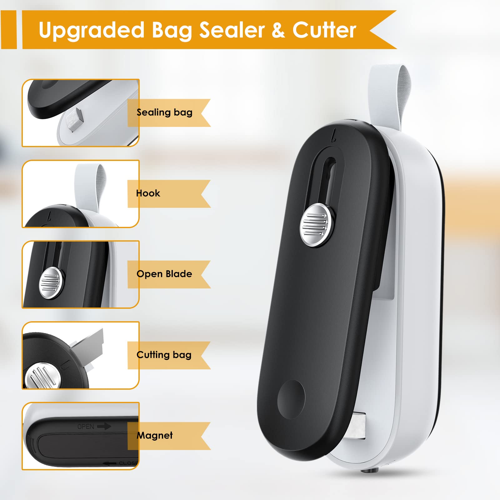 FEPPO 2-in-1 Mini Bag Sealer with Cutter – Portable Heat Resealer for Chips, Plastic & Snack Bags, Batteries Included - FEPPO