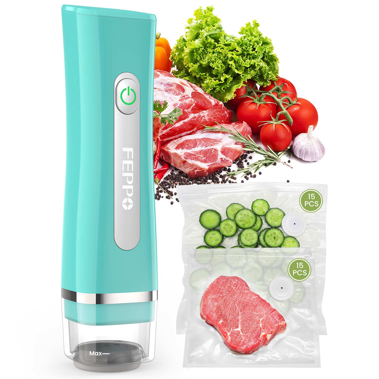 FEPPO Food Vacuum Sealer with Visible Water Tank + 30 Reusable Bags - FEPPO