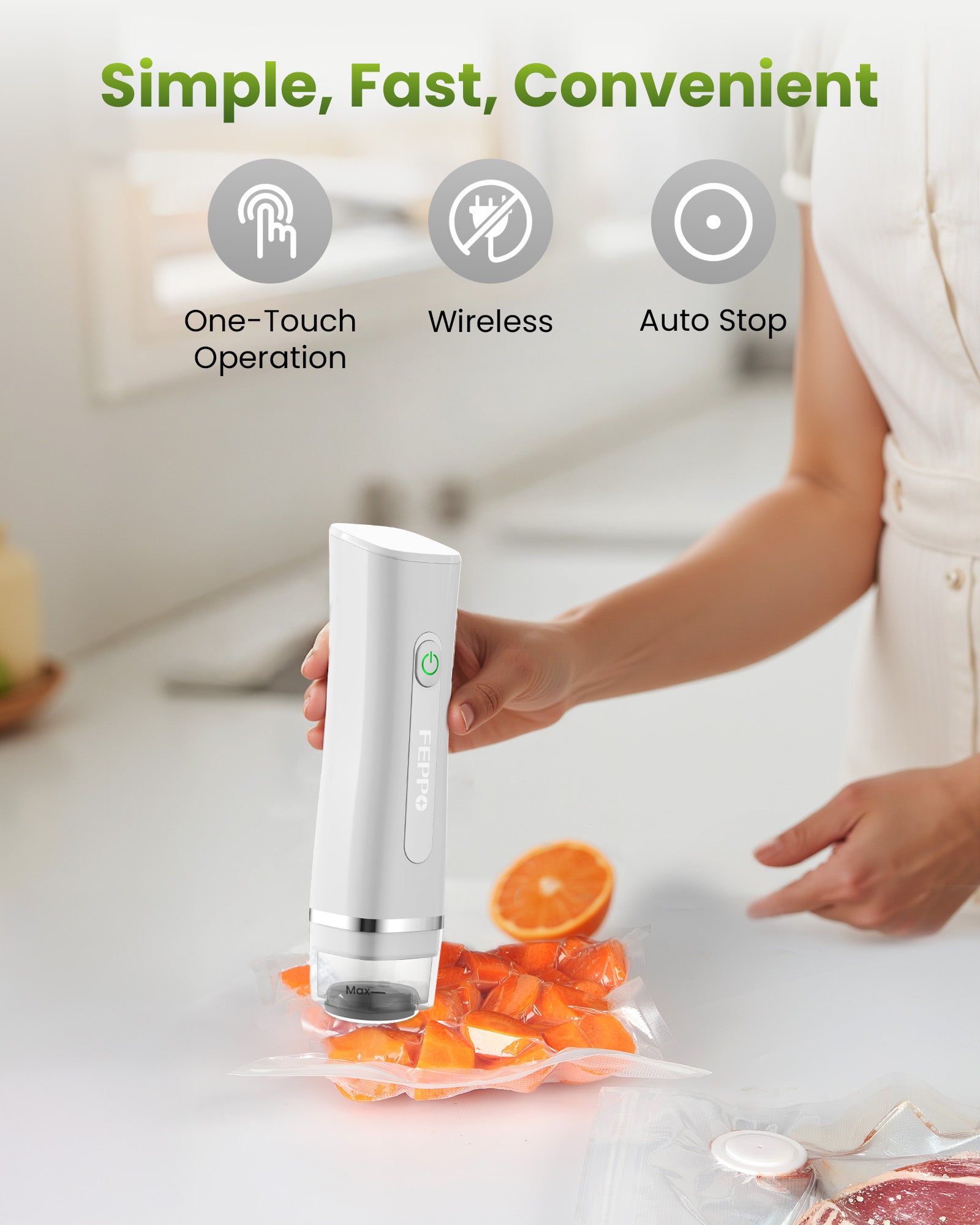 FEPPO Food Vacuum Sealer with Visible Water Tank + 30 Reusable Bags - FEPPO