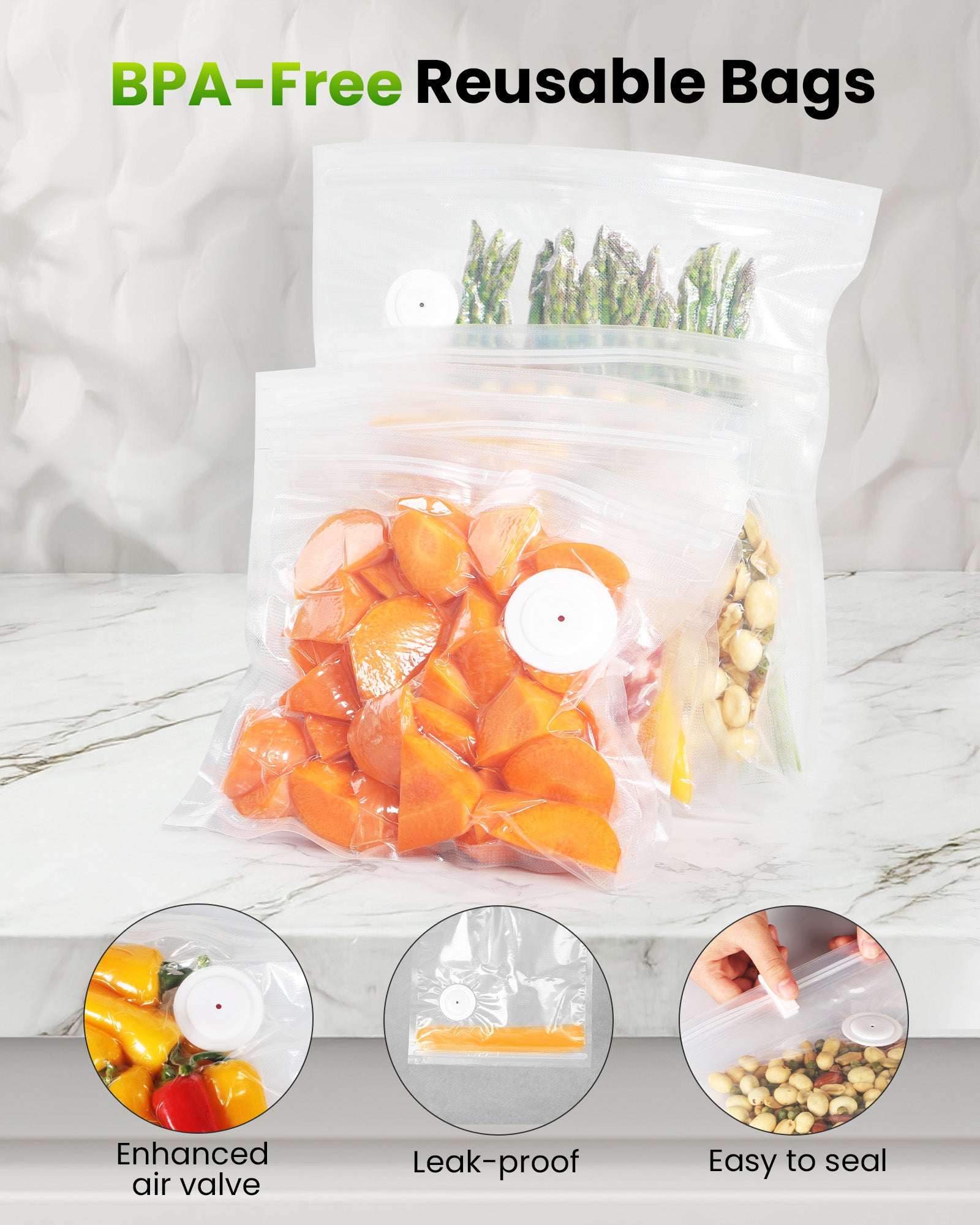 FEPPO Food Vacuum Sealer with Visible Water Tank + 30 Reusable Bags - FEPPO