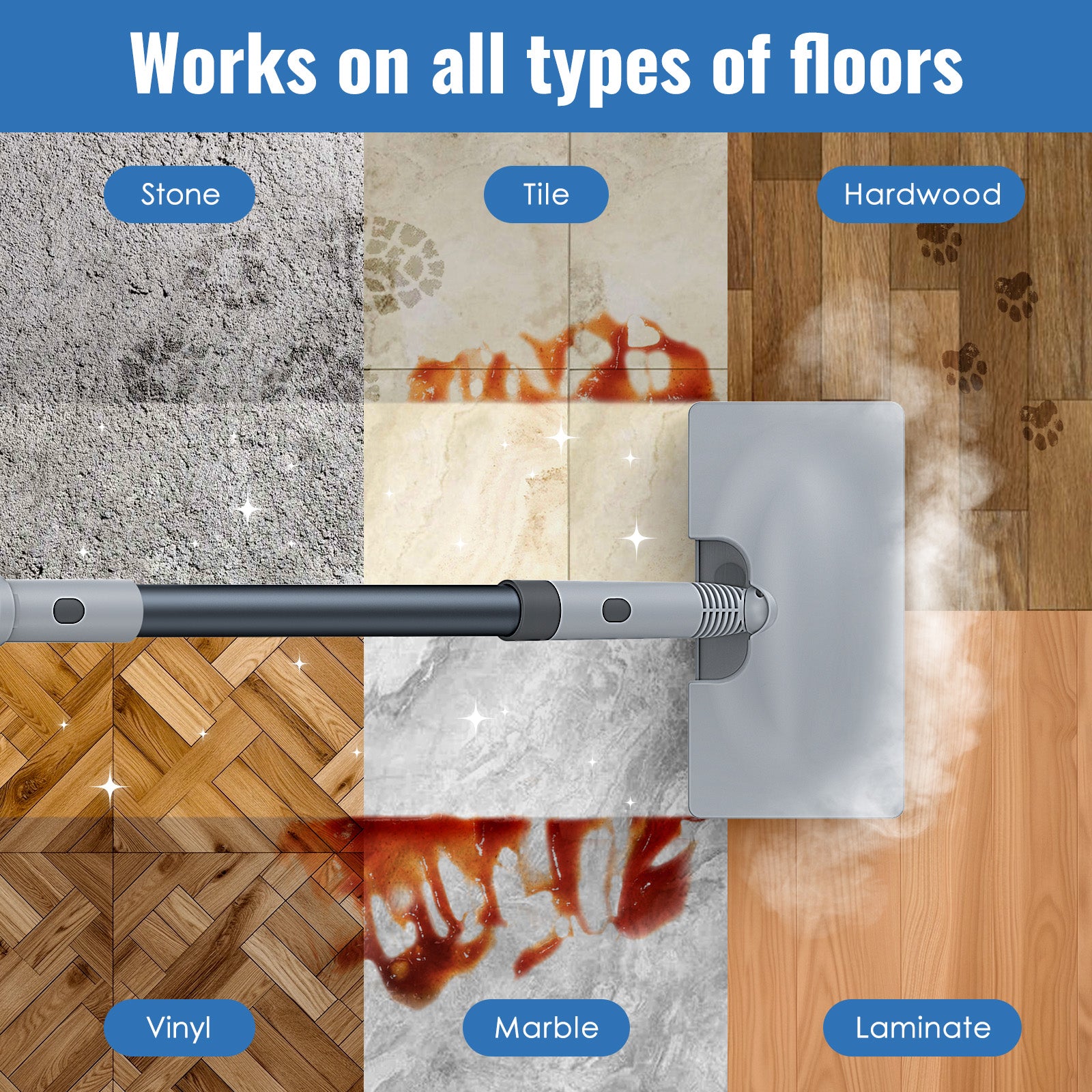 FEPPO Steam Mop with Detachable Handheld Steam Cleaner for Home and Floor Cleaning, 10-in-1 Multi-purpose Attachments & 2 Pads, Powerful Steamer for Floors, Hardwood, Tiles,Grout,Windows,Kitchen,Bath - FEPPO