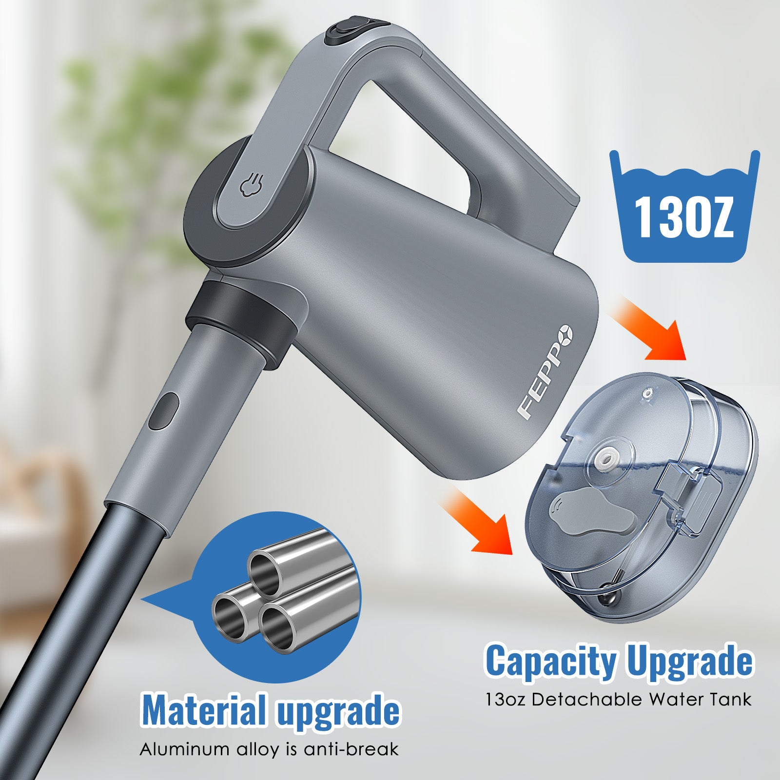 FEPPO Steam Mop with Detachable Handheld Steam Cleaner for Home and Floor Cleaning, 10-in-1 Multi-purpose Attachments & 2 Pads, Powerful Steamer for Floors, Hardwood, Tiles,Grout,Windows,Kitchen,Bath - FEPPO