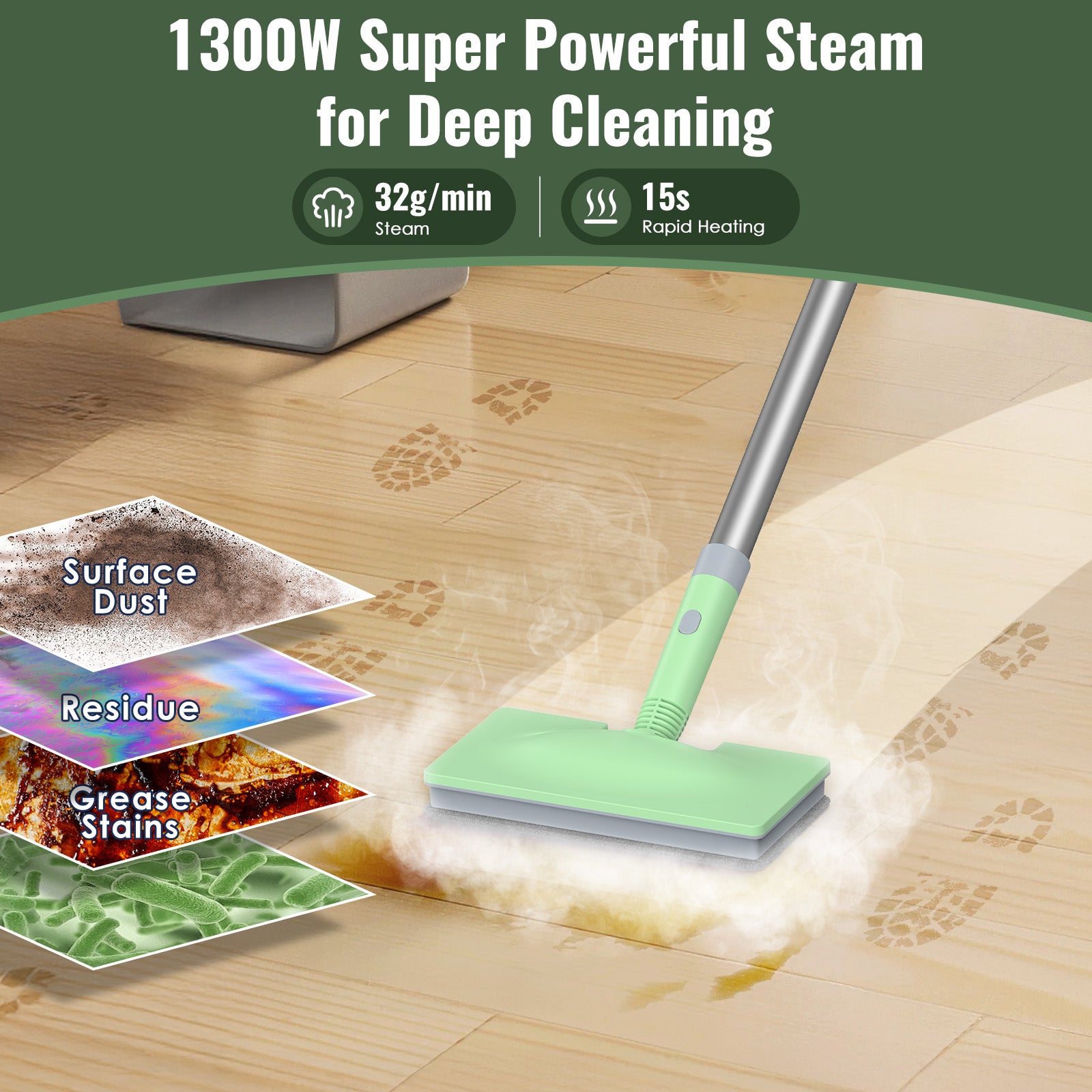 FEPPO Steam Mop with Detachable Handheld Steam Cleaner for Home and Floor Cleaning, 10-in-1 Multi-purpose Attachments & 2 Pads, Powerful Steamer for Floors, Hardwood, Tiles,Grout,Windows,Kitchen,Bath - FEPPO