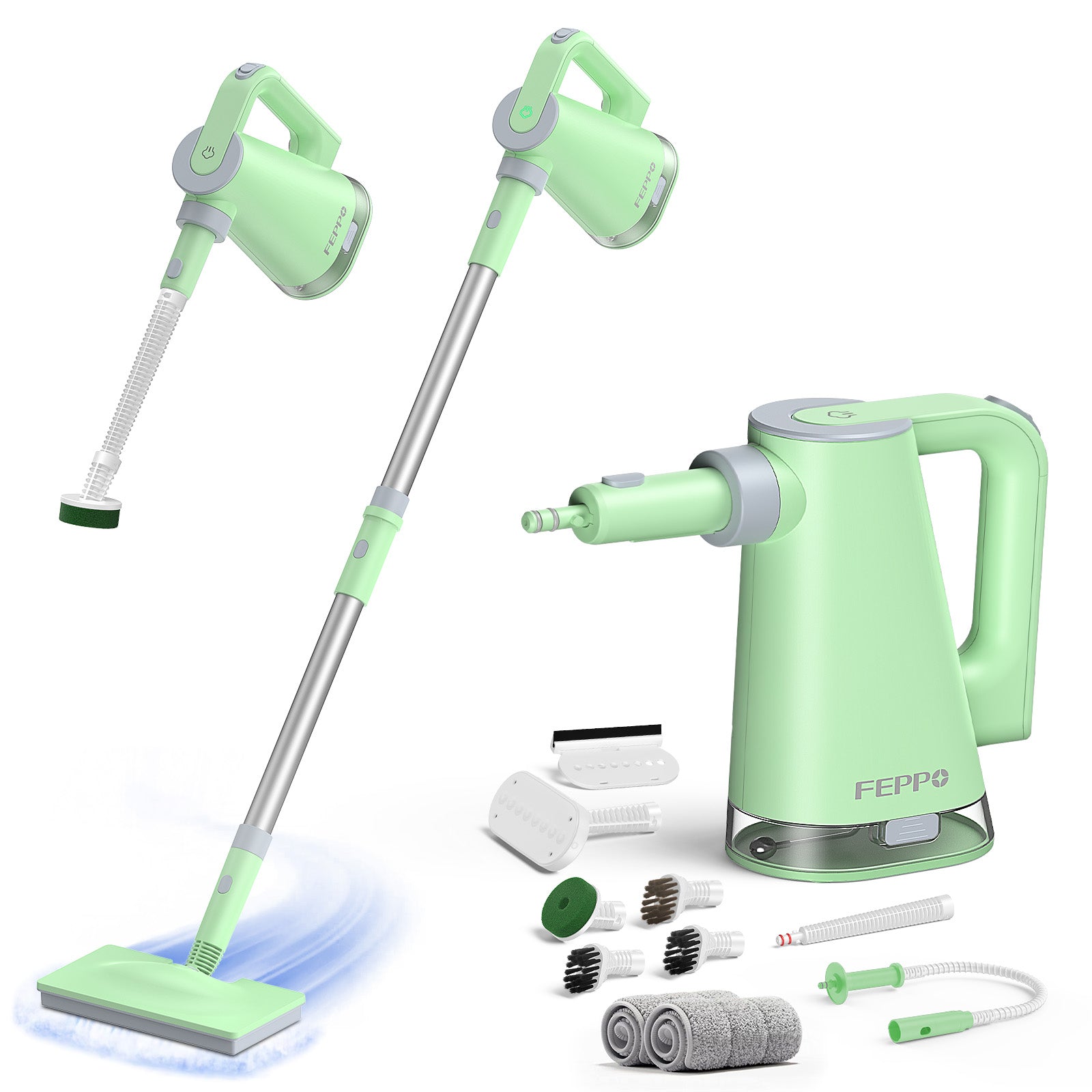 FEPPO 2‑in‑1 Steam Mop & Handheld Cleaner – 10‑in‑1 Attachments for Floors, Grout, Windows | Chemical‑Free, 1300 W - FEPPO
