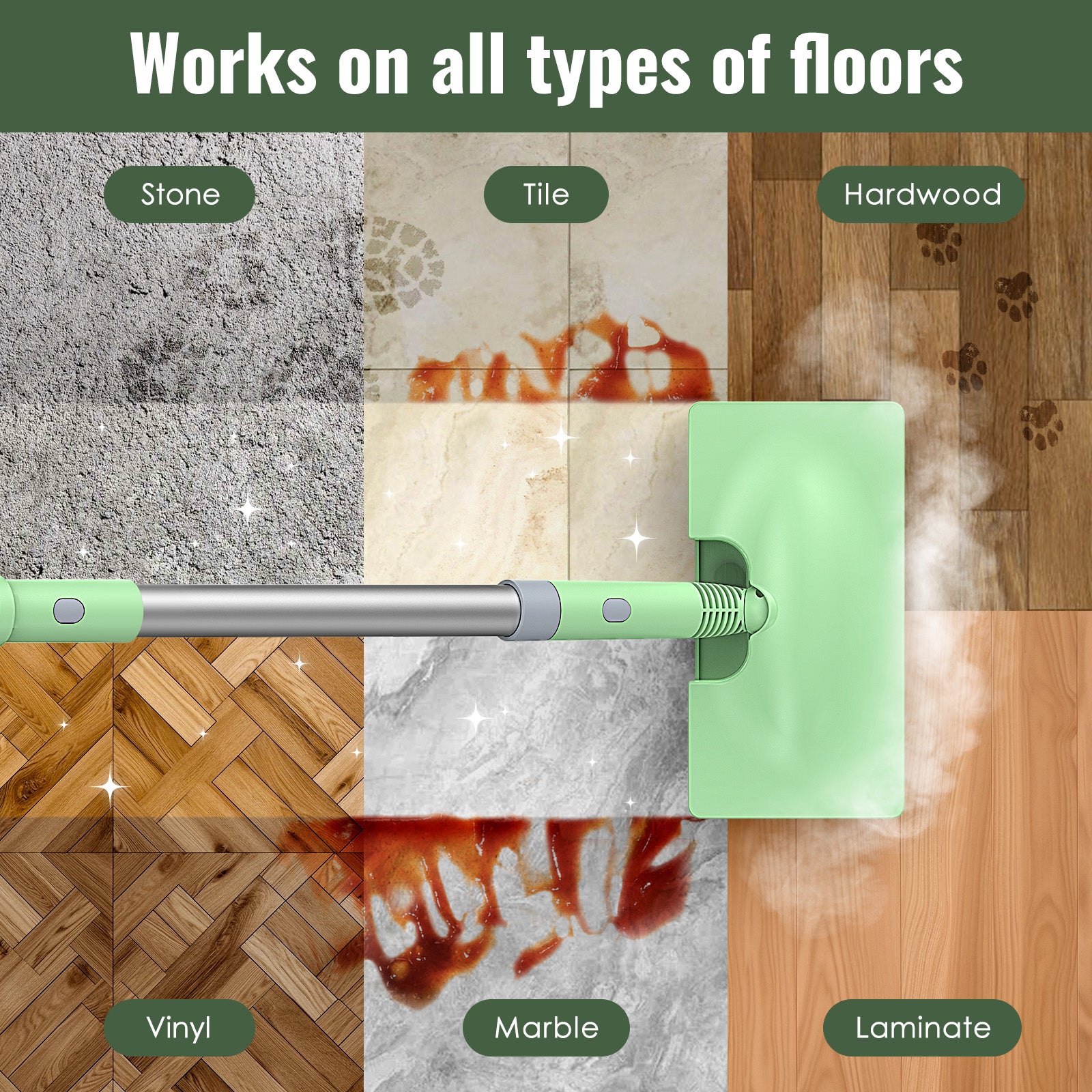 FEPPO Steam Mop with Detachable Handheld Steam Cleaner for Home and Floor Cleaning, 10-in-1 Multi-purpose Attachments & 2 Pads, Powerful Steamer for Floors, Hardwood, Tiles,Grout,Windows,Kitchen,Bath - FEPPO