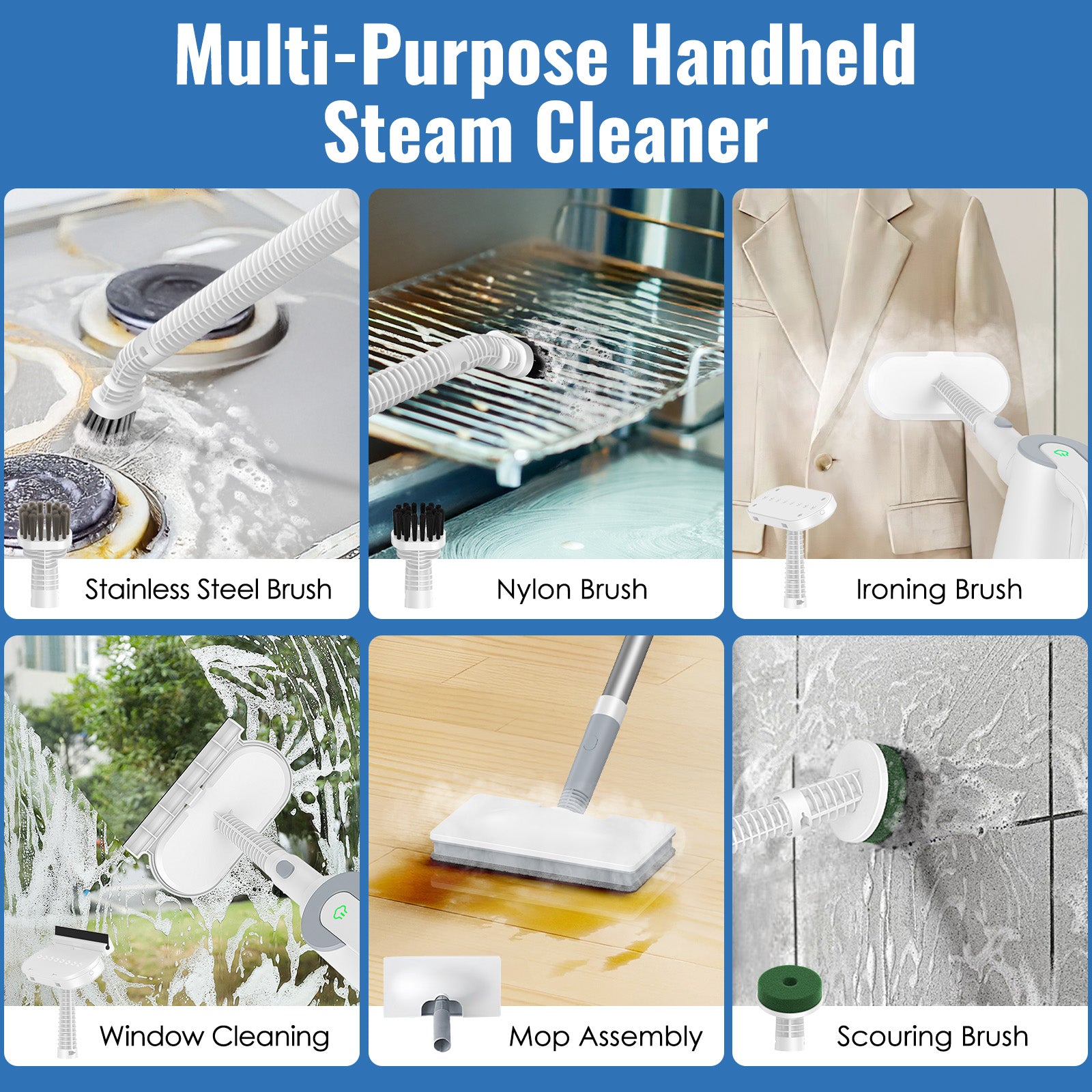 FEPPO Steam Mop with Detachable Handheld Steam Cleaner for Home and Floor Cleaning, 10-in-1 Multi-purpose Attachments & 2 Pads, Powerful Steamer for Floors, Hardwood, Tiles,Grout,Windows,Kitchen,Bath - FEPPO