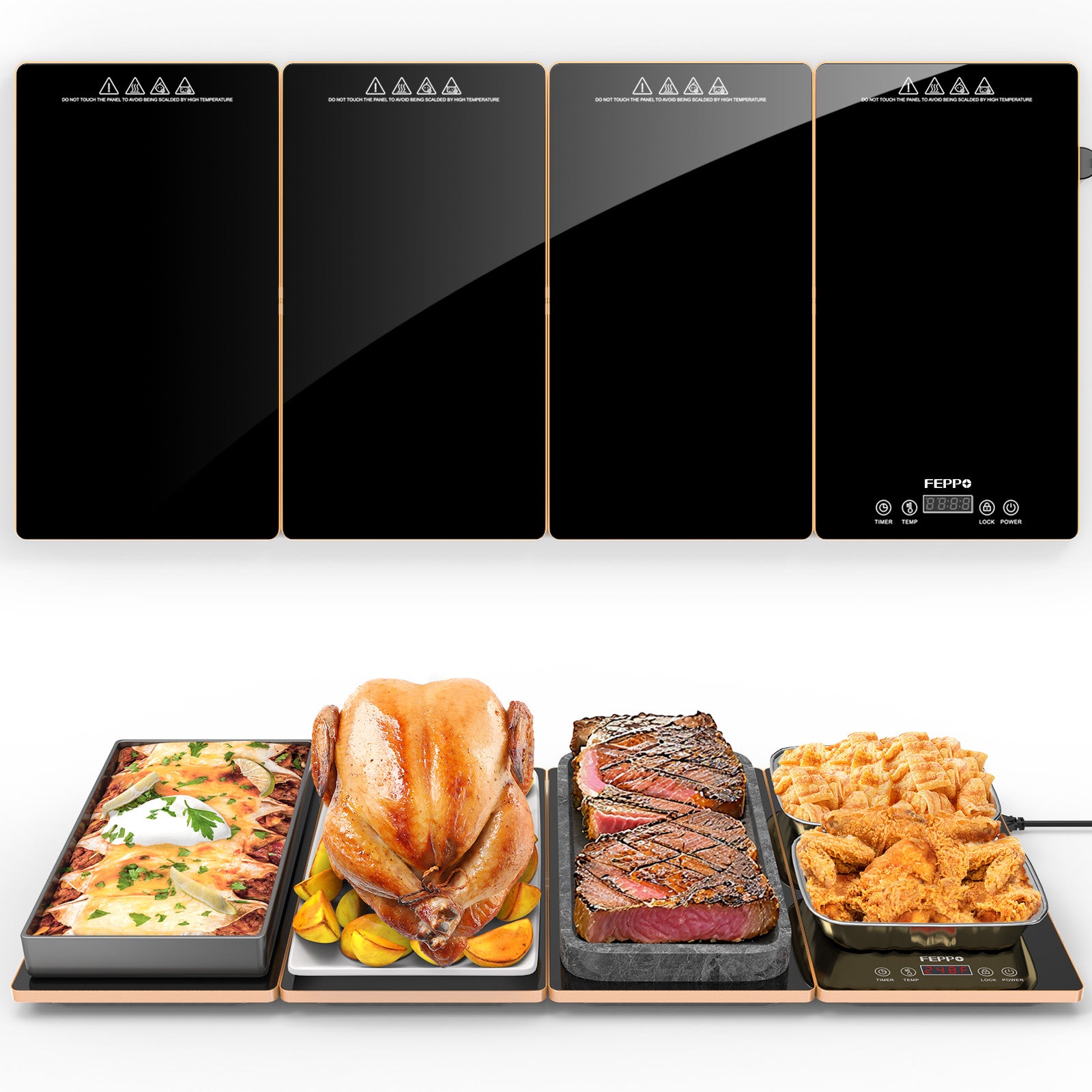 FEPPO 4-in-1 Electric Warming Tray with Timer & Temp Control Buffet Food Warmer 33"x15"