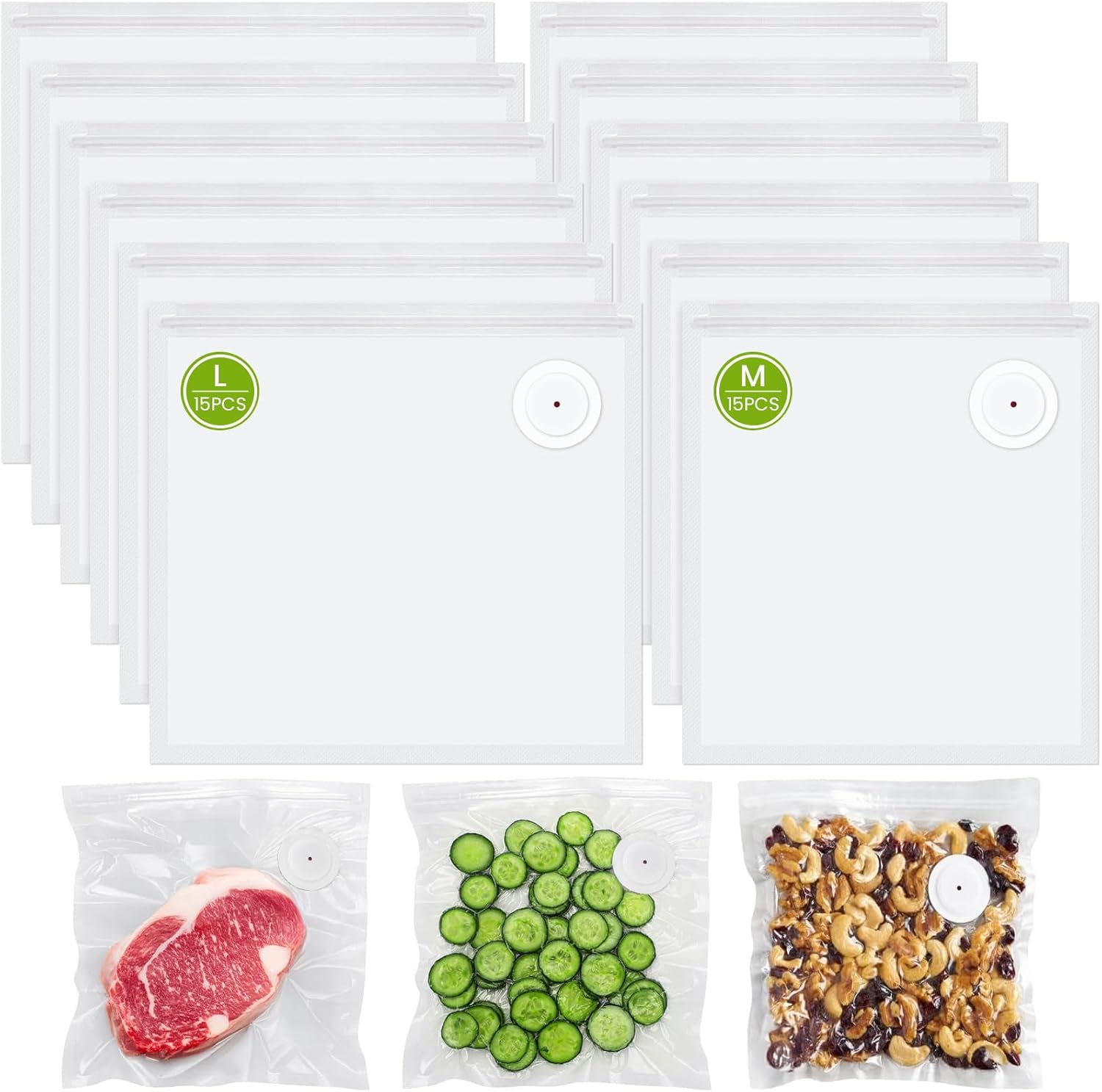 FEPPO Vacuum Sealer Bags for Food, 30 PCS 8.3"×8.7" Reusable Vacuum Seal Bags with Air Valve for Food Storage, Ideal for Freshness Preservation