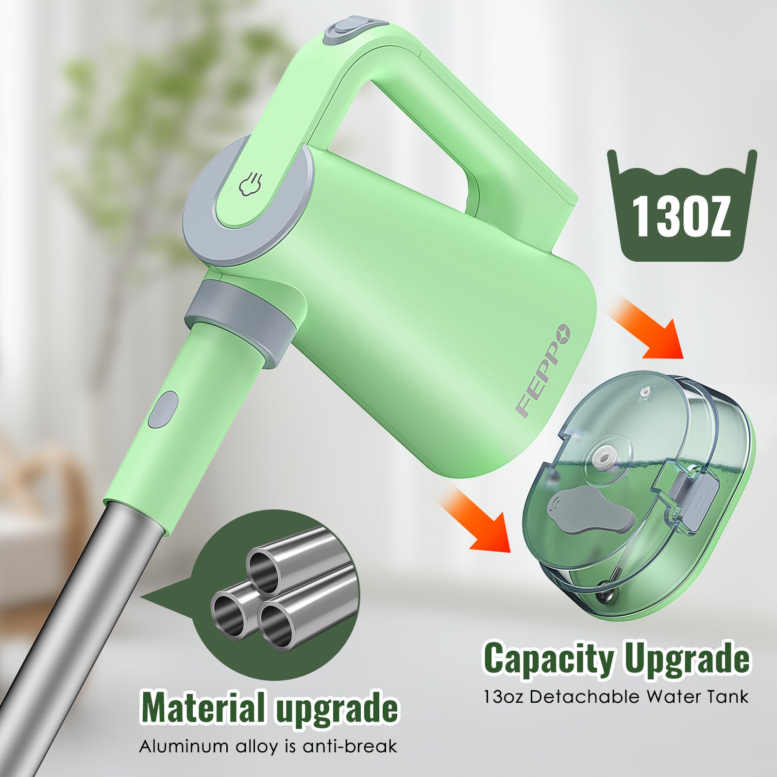 FEPPO 2‑in‑1 Steam Mop & Handheld Cleaner – 10‑in‑1 Attachments for Floors, Grout, Windows | Chemical‑Free, 1300 W