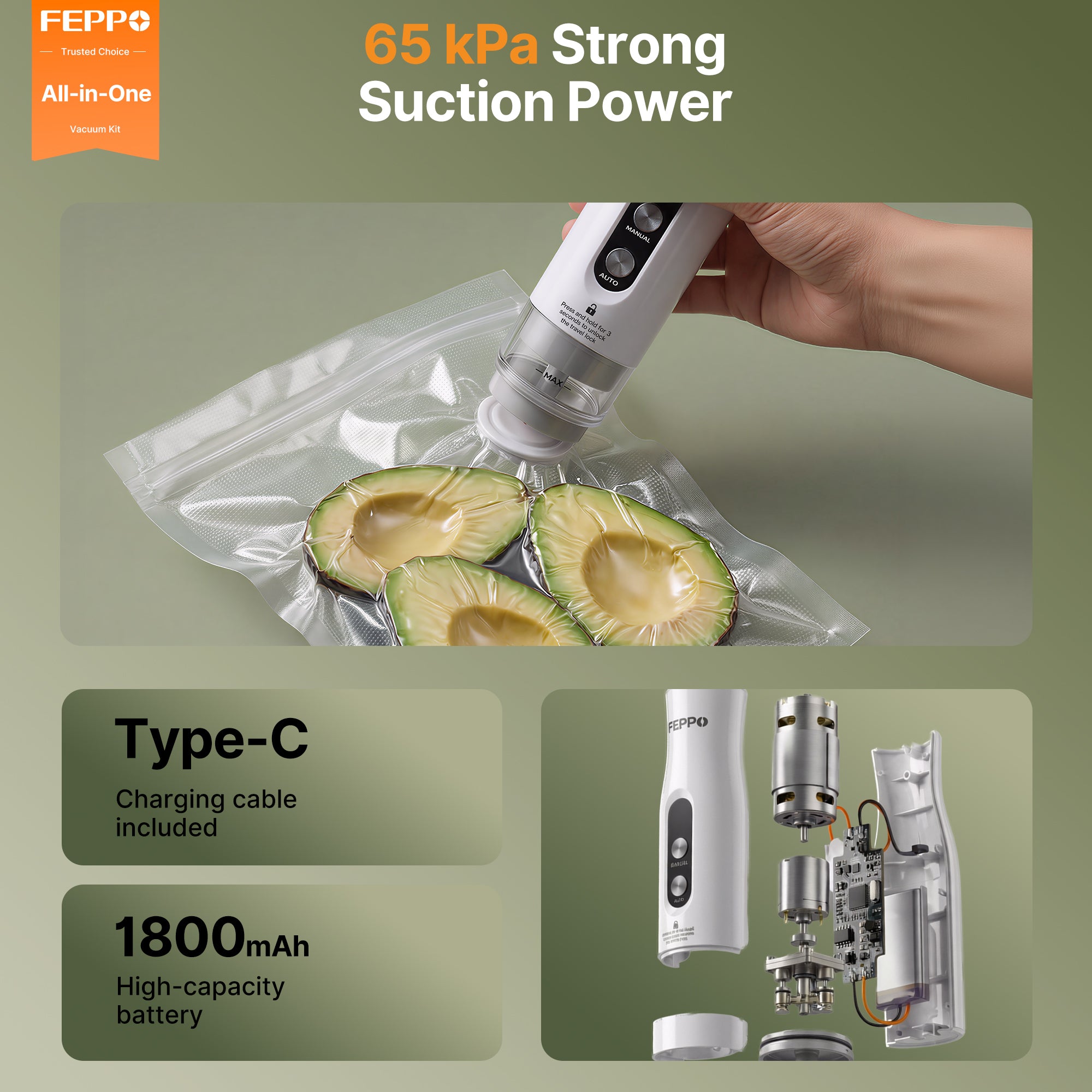 FEPPO Compact Food Vacuum Sealer VM12