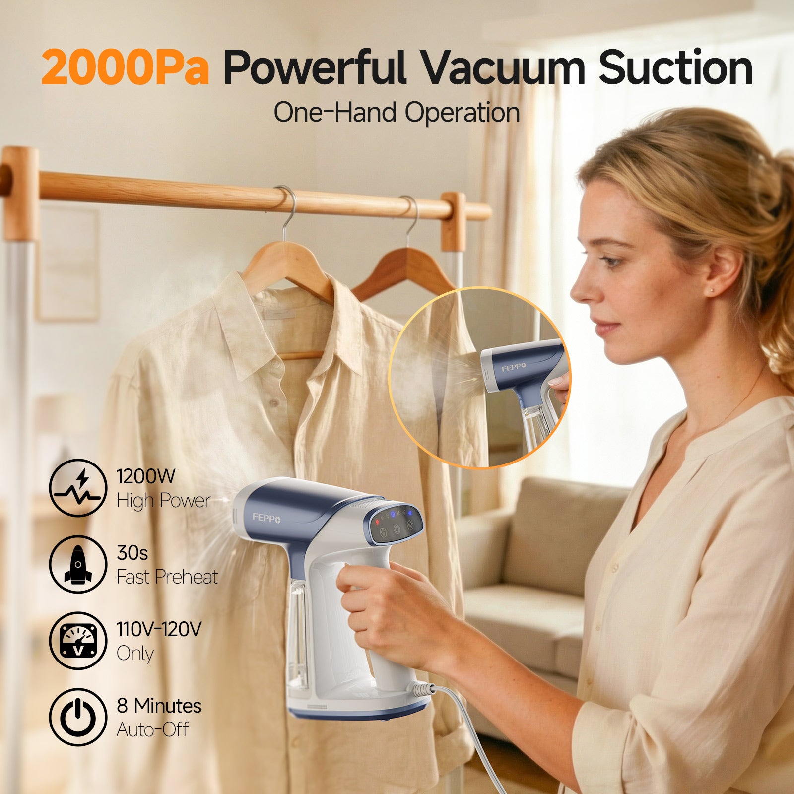 FEPPO 2-in-1 Vacuum Garment Steamer & Steam Iron with Suction