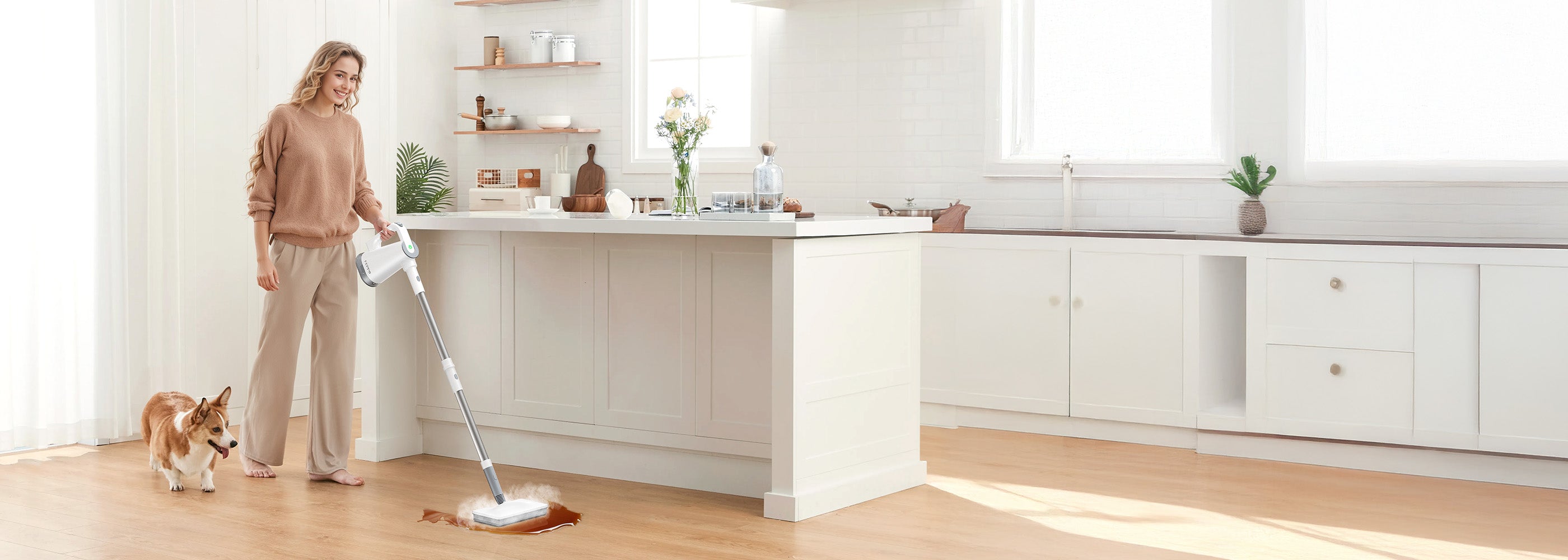 FEPPO 2‑in‑1 Steam Mop & Handheld Cleaner, 1300 W, 10-in-1 Multi-Purpose Attachments