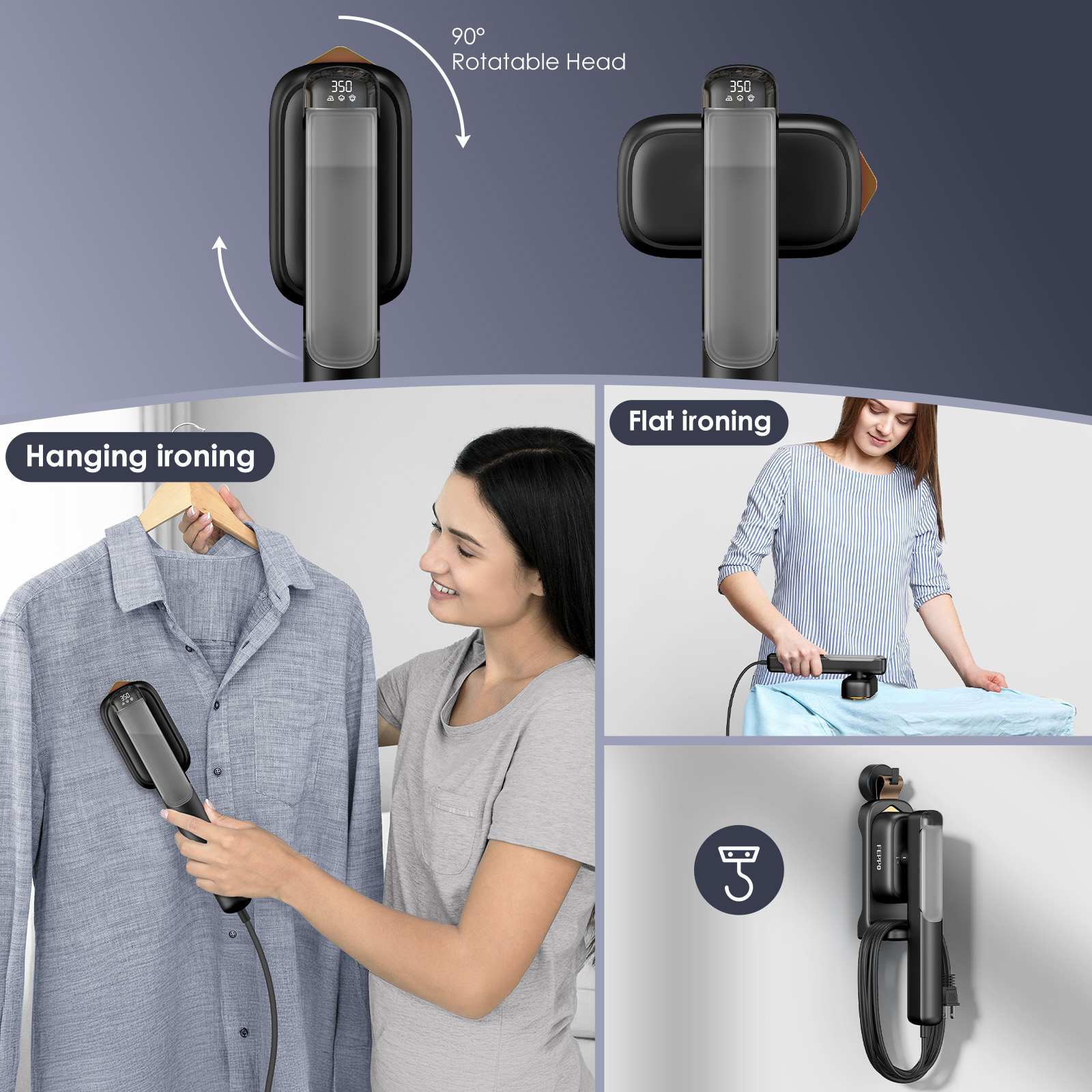 FEPPO Travel Clothes Steamer & Iron 2-in-1, 90° rotatable head