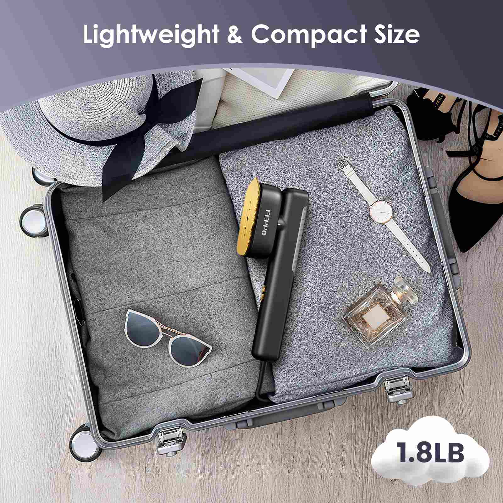 FEPPO Travel Clothes Steamer & Iron 2-in-1 for Worldwide Use, lightweight & compact size, 1.8LB