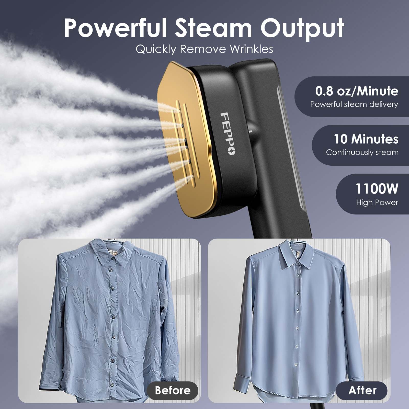 FEPPO Travel Clothes Steamer & Iron 2-in-1 for Worldwide Use,powerful steam output