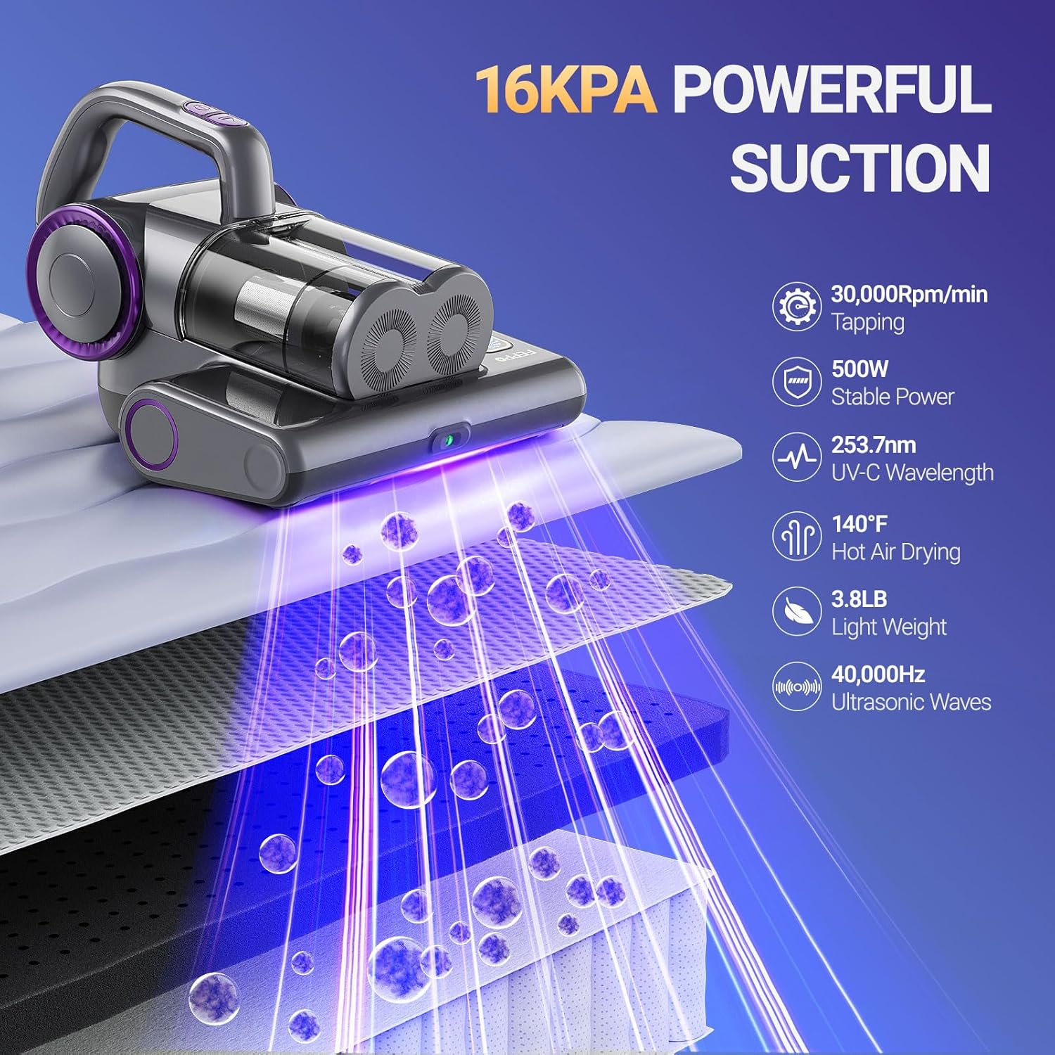 Feppo Mattress Vacuum Cleaner 16KPA Powerful Suction