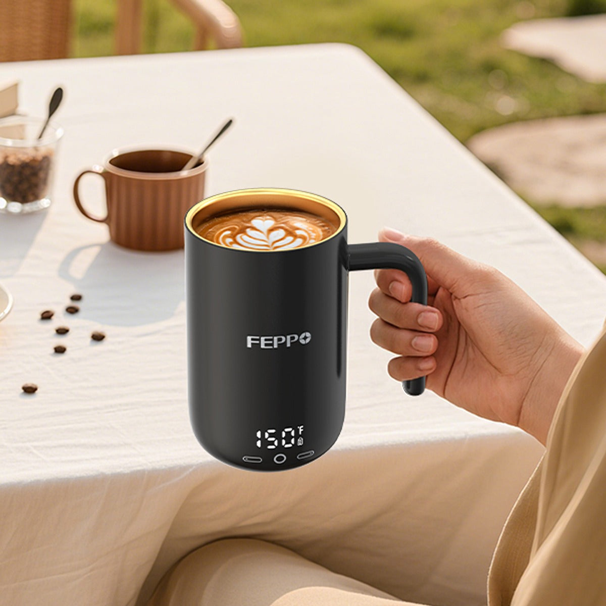 Feppo Temperature Control Heated Best Titanium Coffee Mug, Black