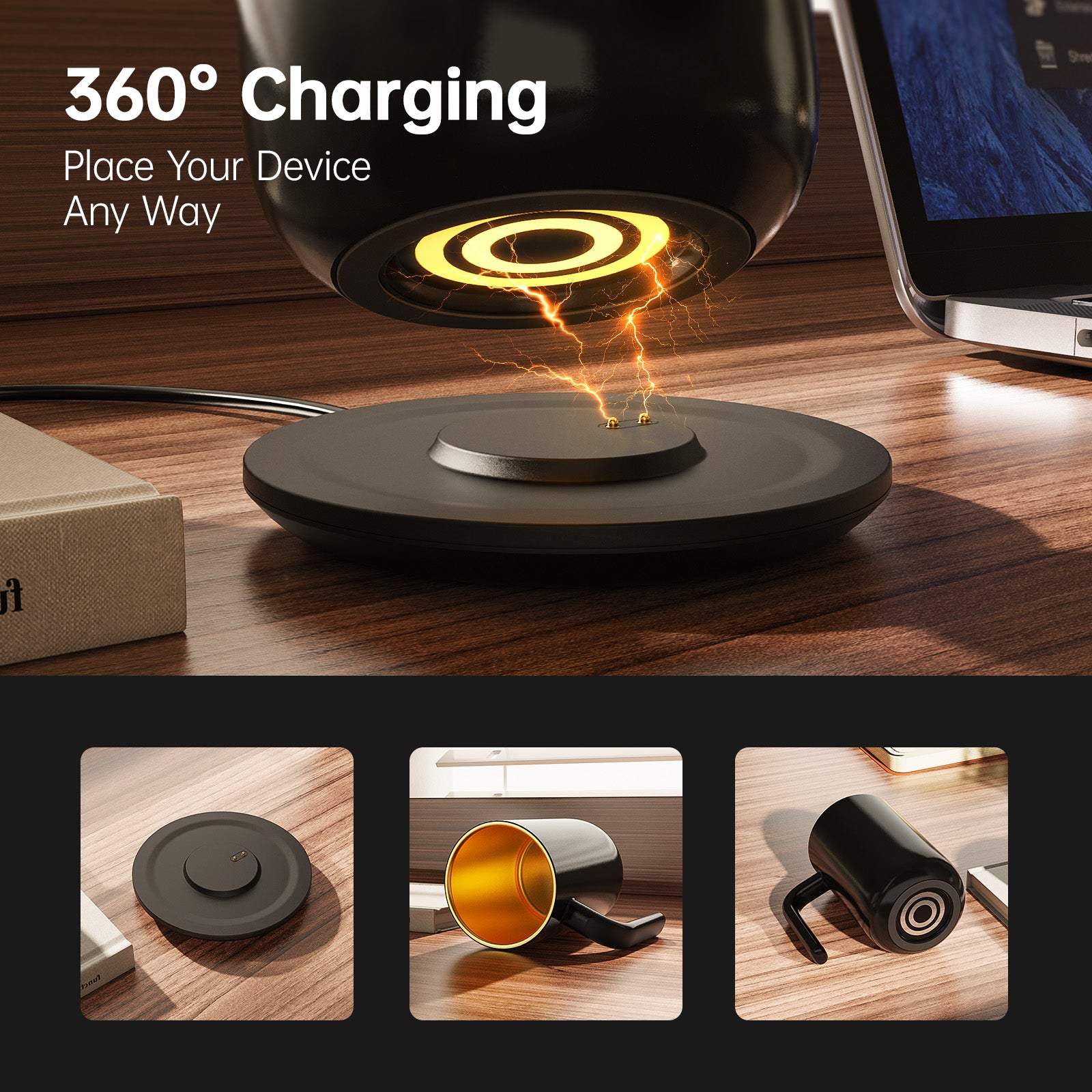 Feppo Temperature Control Heated Coffee Mug, 360° Charging, place coffee mug any way