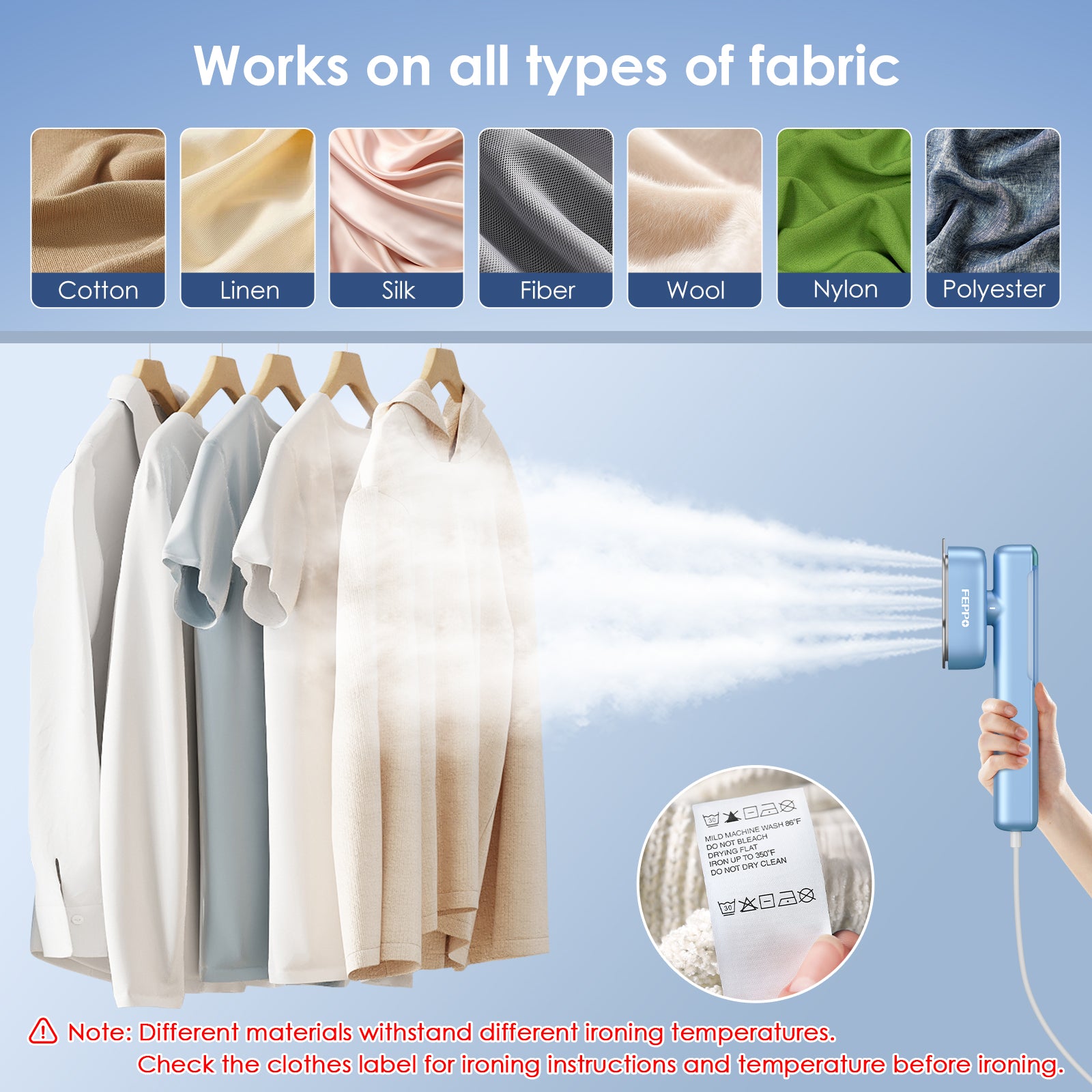 FEPPO Travel Clothes Steamer & Iron 2-in-1 – 1100W Portable Garment Steamer, Dual Voltage 110-240V, Fast Heat-Up, Travel Size - FEPPO