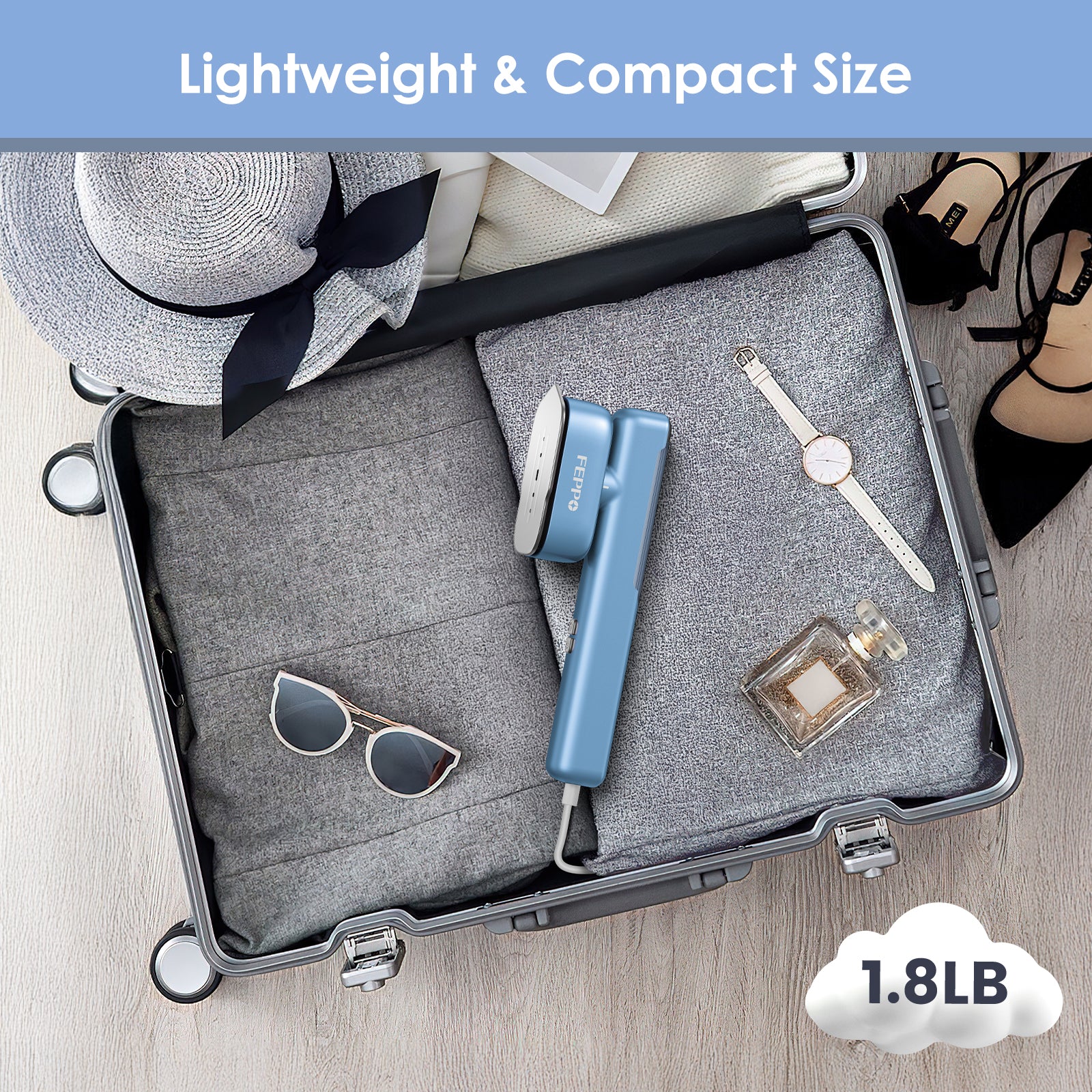 FEPPO Travel Clothes Steamer & Iron 2-in-1 – 1100W Portable Garment Steamer, Dual Voltage 110-240V, Fast Heat-Up, Travel Size - FEPPO