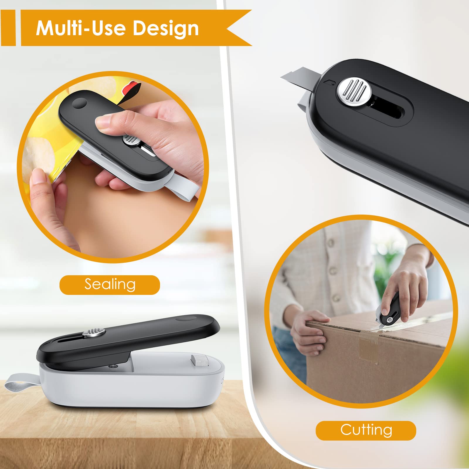 FEPPO 2-in-1 Mini Bag Sealer with Cutter – Portable Heat Resealer for Chips, Plastic & Snack Bags, Batteries Included - FEPPO