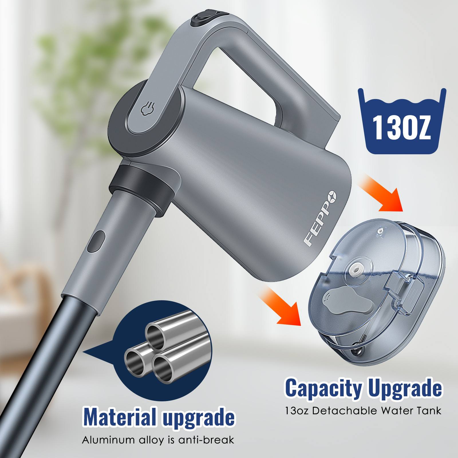 FEPPO Steam Mop with Detachable Handheld Steam Cleaner for Home and Floor Cleaning, 10-in-1 Multi-purpose Attachments & 2 Pads, Powerful Steamer for Floors, Hardwood, Tiles, Grout, Windows, Kitchen, Bath - FEPPO