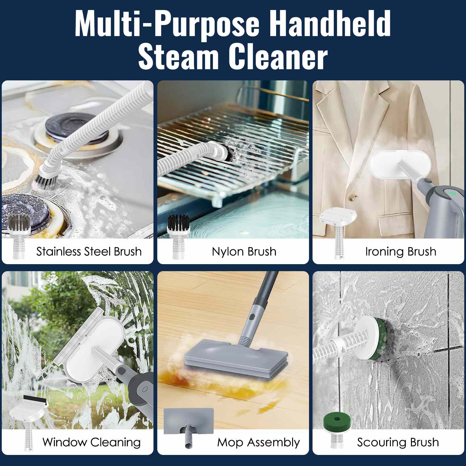 FEPPO Steam Mop with Detachable Handheld Steam Cleaner for Home and Floor Cleaning, 10-in-1 Multi-purpose Attachments & 2 Pads, Powerful Steamer for Floors, Hardwood, Tiles, Grout, Windows, Kitchen, Bath - FEPPO