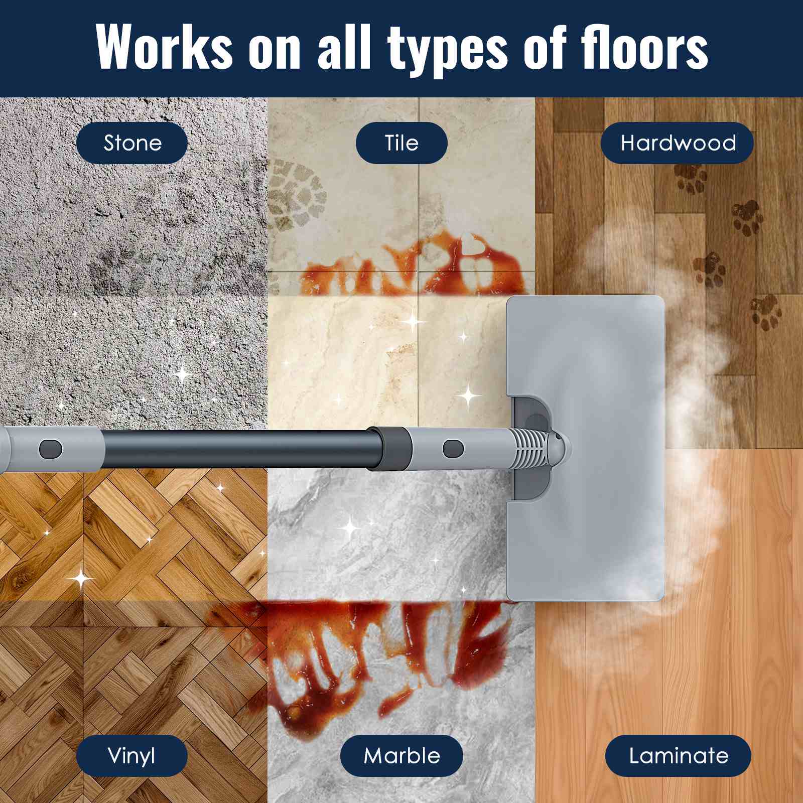 FEPPO Steam Mop with Detachable Handheld Steam Cleaner for Home and Floor Cleaning, 10-in-1 Multi-purpose Attachments & 2 Pads, Powerful Steamer for Floors, Hardwood, Tiles, Grout, Windows, Kitchen, Bath - FEPPO