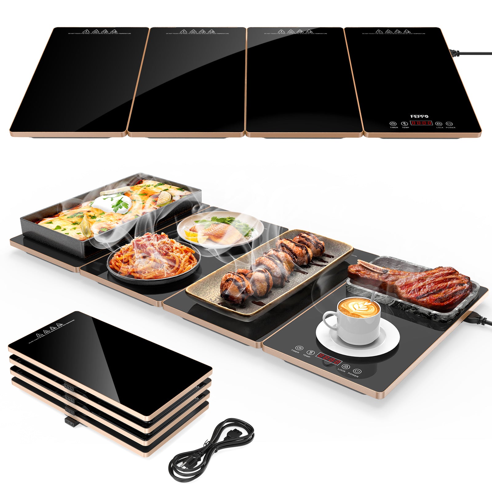 FEPPO 4-in-1 Electric Warming Tray with Timer & Temp Control Buffet Food Warmer 33"x15"