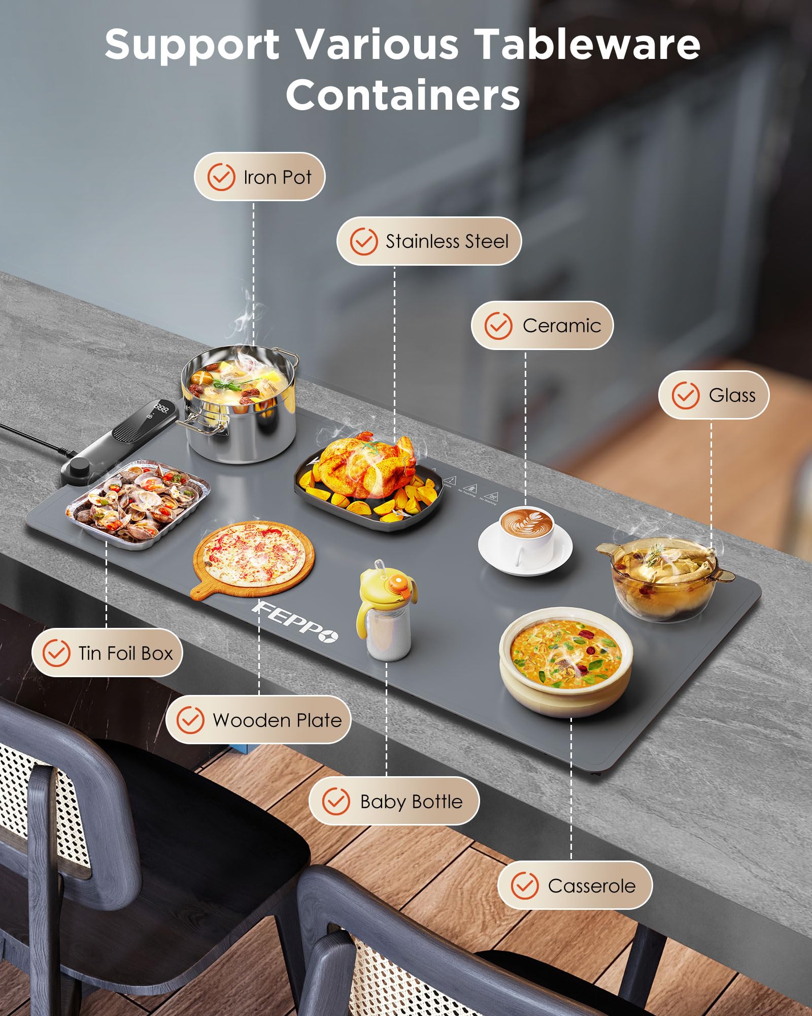 FEPPO Food Warming Mat GEN1 Portable Silicone Electric Warming Tray - FEPPO
