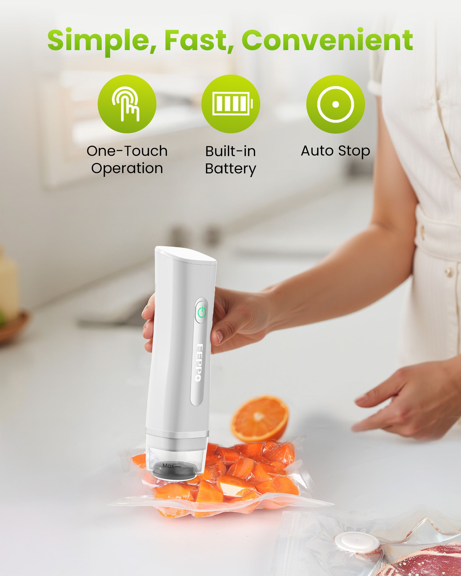 FEPPO Food Vacuum Sealer with Visible Water Tank + 30 Reusable Bags - FEPPO