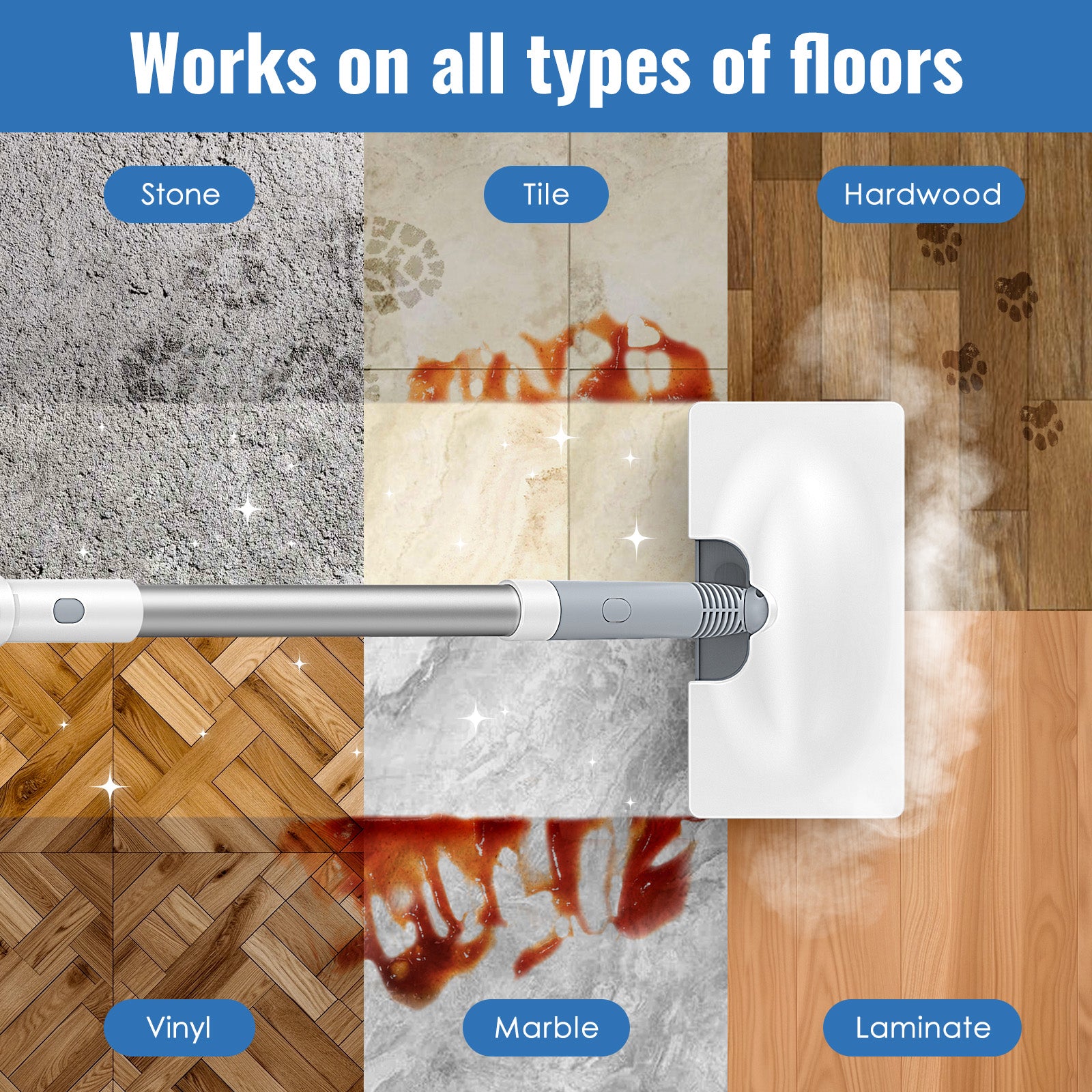 FEPPO Steam Mop with Detachable Handheld Steam Cleaner for Home and Floor Cleaning, 10-in-1 Multi-purpose Attachments & 2 Pads, Powerful Steamer for Floors, Hardwood, Tiles,Grout,Windows,Kitchen,Bath - FEPPO